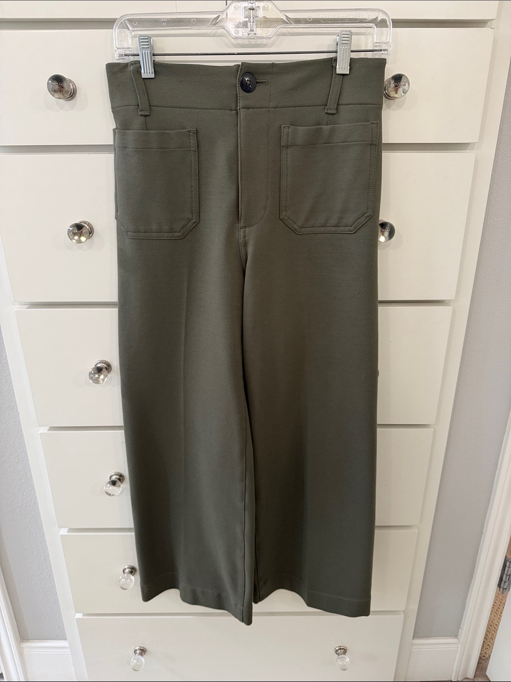 Maeve Olive Green Cropped Wide-Leg Pants